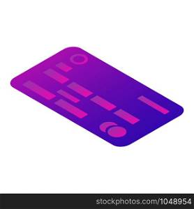 Purple credit card icon. Isometric of purple credit card vector icon for web design isolated on white background. Purple credit card icon, isometric style