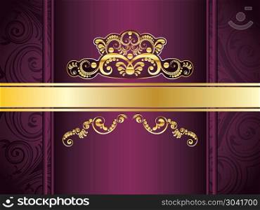 Purple Decorative Background. Vintage purple background with decorative gold ribbon and floral ornament.