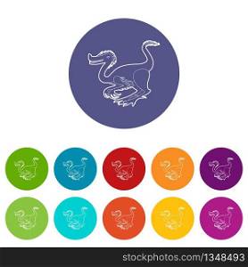 Purple dinosaur icons color set vector for any web design on white background. Purple dinosaur icons set vector color