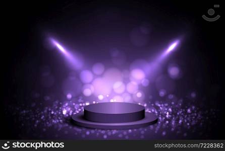 Purple empty room studio gradient used for background with spotlight and display. vector design.