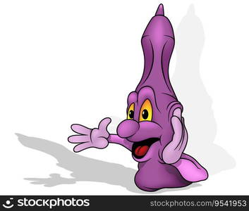 Purple Felt-tip Pen in Profile with Outstretched Hand - Cartoon Illustration Isolated on White Background, Vector