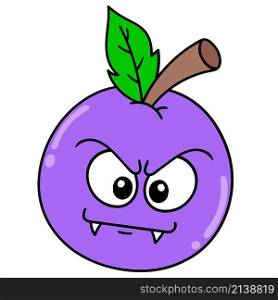 purple fruit emoticon with evil expression face