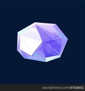 Purple gem stone isolated natural crystal 3D realistic icon. Vector precious diamond crystal, jewelry decoration, sapphire carat gemstone. Violet amethyst or quartz, mauve agate, lilac glittering gem. Violet amethyst, purple gem stone isolated crystal