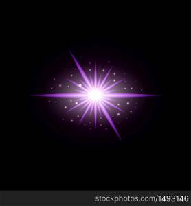 Purple glowing light flash effect isolated. Neon shine, glittering sparkles and dust particles. Vector illustration