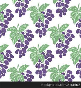 Purple grapes vector seamless pattern. Background with branches grapes with leaves. Print for paper, packaging and design. Template with berries illustration. Purple grapes vector seamless pattern