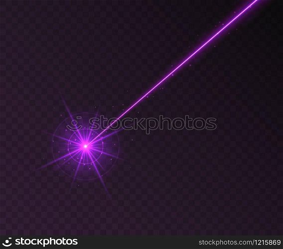 Purple laser beam light effect isolated on transparent background. Violet neon light ray with sparkles.. Purple laser beam light effect isolated on transparent background.