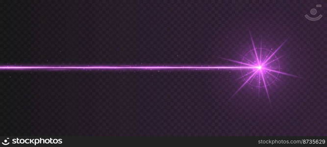 Purple laser beam light effect isolated on transparent background. Violet neon light ray with sparkles.. Purple laser beam light effect isolated on transparent background