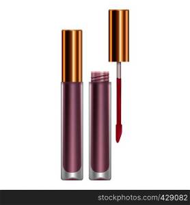 Purple lip gloss mockup. Realistic illustration of purple lip gloss vector mockup for web. Purple lip gloss mockup, realistic style