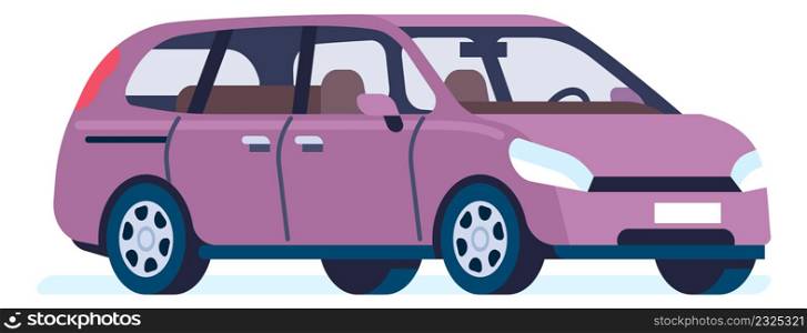 Purple minivan icon. Big family car vehicle isolated on white background. Purple minivan icon. Road car for big family