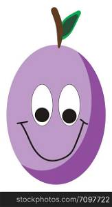 Purple plum with eyes, illustration, vector on white background.