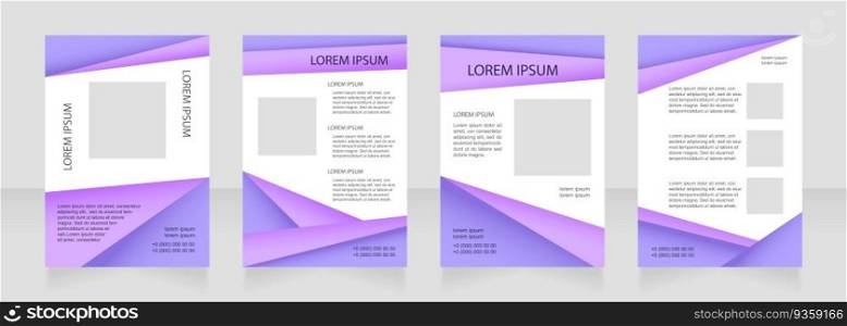 Purple professional blank brochure layout design. Brand guide. Vertical poster template set with empty copy space for text. Premade corporate reports collection. Editable flyer paper pages. Purple professional blank brochure layout design
