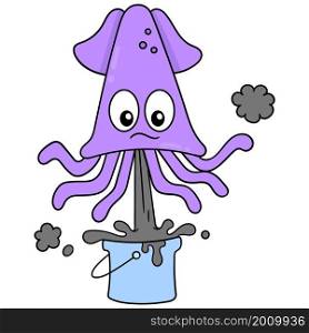 purple squid is spraying black ink poison as self defense