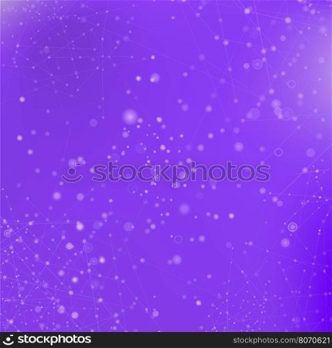 Purple Technology Background with Particle, Molecule Structure. Genetic and Chemical Compounds. Communication Concept. Space and Constellations.