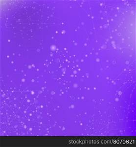 Purple Technology Background with Particle, Molecule Structure. Genetic and Chemical Compounds. Communication Concept. Space and Constellations.