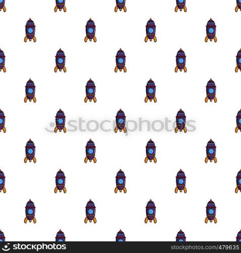 Purple toy rocket pattern seamless repeat in cartoon style vector illustration. Purple toy rocket pattern