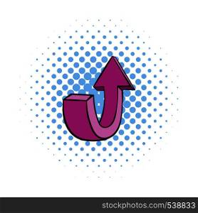 Purple up arrow icon in comics style isolated on white background. Purple up arrow icon, comics style
