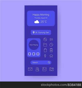 purple user interface home screen mobile app