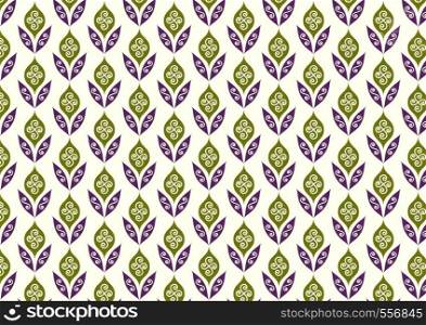 Purple vintage and old age blossom and leaves pattern on pastel background. Classic bloom and leaves seamless pattern style for old design