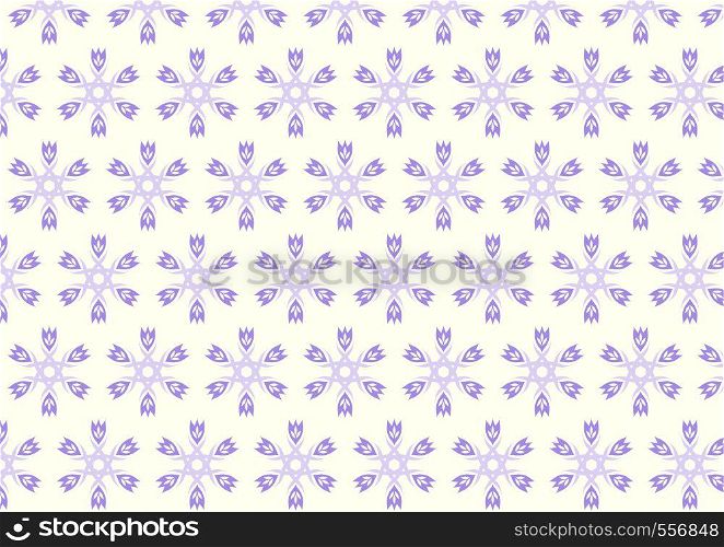 Purple vintage bloom and tribal or roots shape pattern on light yellow background. Retro and modern flower pattern style for old or cute design