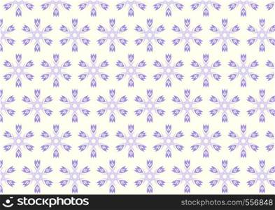 Purple vintage bloom and tribal or roots shape pattern on light yellow background. Retro and modern flower pattern style for old or cute design