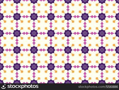 Purple vintage flower and arrow shape pattern on light yellow background. Classic bloom seamless pattern style for old design