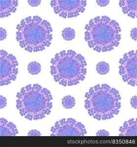 Purple virus cells on white background seamless pattern. Monkeypox virus background. Vector illustration.. Purple virus cells on white background