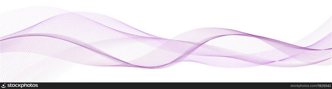 Purple wave swirl swoosh. Dynamic undulate motion, smooth flowing wave. Air wind transparent veil. Modern trendy design for web banner, isolated curve lines on white background. Vector illustration
