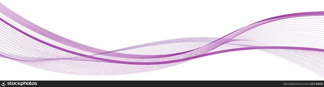Purple wave swirl swoosh. Dynamic undulate motion, smooth flowing wave. Air wind transparent veil. Modern trendy design for web banner, isolated curve lines on white background. Vector illustration