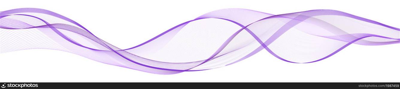 Purple wave swoosh. Air wind swirl, dynamic undulate motion. Modern trendy design for web banner; transparent isolated curve lines on white background. Vector illustration