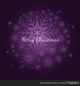 Purple winter snowflake xmas background with vector snowflakes and Merry Christmas text. Purple winter snowflake Christmas background with vector snowflakes