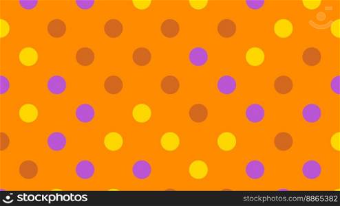 purple yellow brown colour polka dots pattern over dark orange useful as a background. purple yellow brown color polka dots over dark orange background