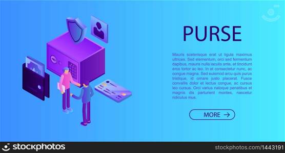 Purse concept banner. Isometric illustration of purse vector concept banner for web design. Purse concept banner, isometric style