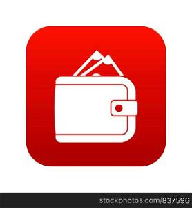 Purse with money icon digital red for any design isolated on white vector illustration. Purse with money icon digital red