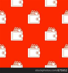 Purse with money pattern repeat seamless in orange color for any design. Vector geometric illustration. Purse with money pattern seamless