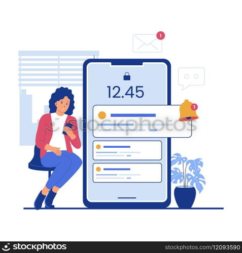 Push notification vector concept. Vector flat illustration