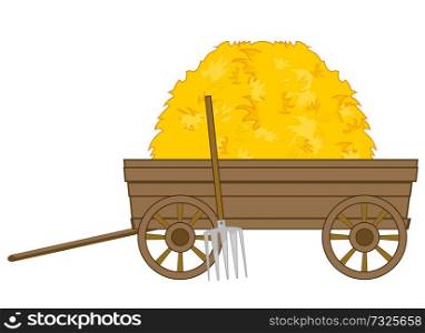 Pushcart loaded network on white background is insulated. Vector illustration stack dry network on cart