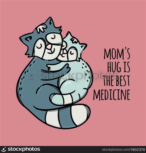 PUSSY HUG HER SON Mothers Day Cartoon Vector Illustration Set