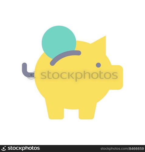 Put coin into piggy bank flat color ui icon. Save money. Business and finance. Budget and capital. Simple filled element for mobile app. Colorful solid pictogram. Vector isolated RGB illustration. Put coin into piggy bank flat color ui icon