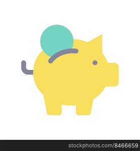 Put coin into piggy bank flat color ui icon. Save money. Business and finance. Budget and capital. Simple filled element for mobile app. Colorful solid pictogram. Vector isolated RGB illustration. Put coin into piggy bank flat color ui icon