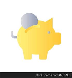 Put coin into piggy bank flat gradient color ui icon. Save money. Business and finance. Budget. Simple filled pictogram. GUI, UX design for mobile application. Vector isolated RGB illustration. Put coin into piggy bank flat gradient color ui icon