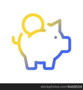 Put coin into piggy bank pixel perfect gradient linear ui icon. Save money. Budget and capital. Line color user interface symbol. Modern style pictogram. Vector isolated outline illustration. Put coin into piggy bank pixel perfect gradient linear ui icon