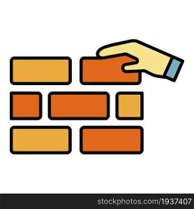 Put on wall brick icon. Outline put on wall brick vector icon color flat isolated. Put on wall brick icon color outline vector