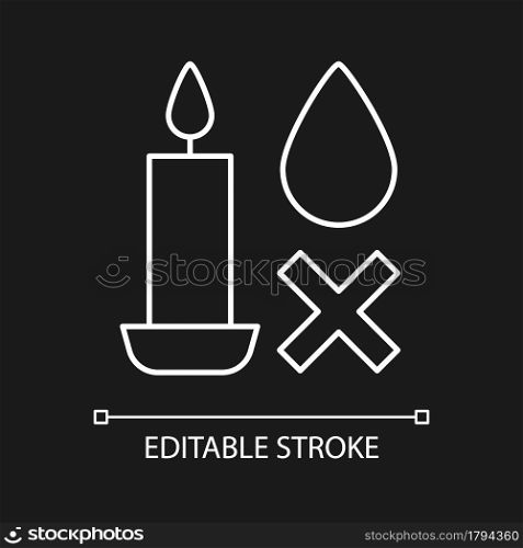 Put out candle correctly white linear manual label icon for dark theme. Thin line customizable illustration for product use instructions. Isolated vector contour symbol for night mode. Editable stroke. Put out candle correctly white linear manual label icon for dark theme