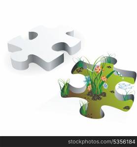 Puzzle and plant isolated on white background . Puzzles metaphor