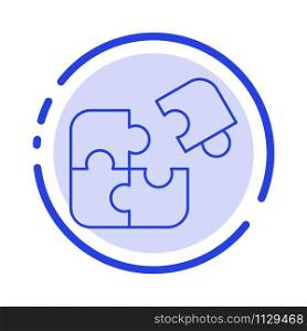 Puzzle, Business, Jigsaw, Match, Piece, Success Blue Dotted Line Line Icon