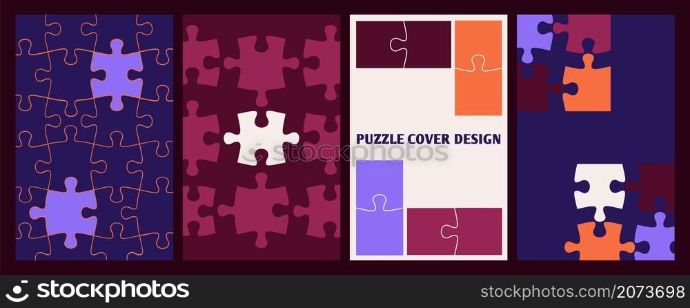 Puzzle covers. Business posters template, pieces puzzles complete. Cooperation or collaboration metaphor, teamwork vector background. Business puzzle template, jigsaw banner illustration. Puzzle covers. Business posters template, pieces puzzles complete. Cooperation or collaboration metaphor, teamwork vector background