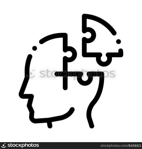 Puzzle Detail Man Silhouette Headache Vector Icon Thin Line. Tension And Cluster Headache, Migraine And Brain Symptom Concept Linear Pictogram. Head Healthcare Monochrome Contour Illustration. Puzzle Detail Man Silhouette Headache Vector Icon