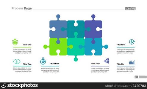 Puzzle diagram with six elements. Cycle chart, graph, layout. Creative concept for infographics, presentation, project, report. Can be used for topics like business, workflow, strategy.