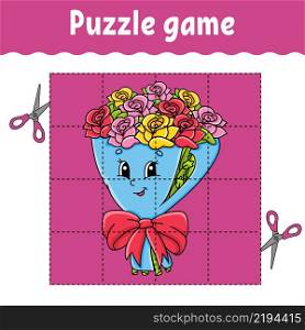 Puzzle game for kids. Education developing worksheet. Learning game for children. Color activity page. Valentine&rsquo;s Day. Riddle for preschool. Isolated vector illustration in cartoon style.