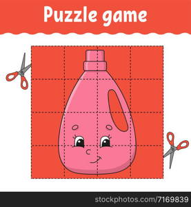 Puzzle game for kids. Education developing worksheet. Learning game for children. Wash detergent. Color activity page. For toddler. Riddle for preschool. Isolated vector illustration in cartoon style.